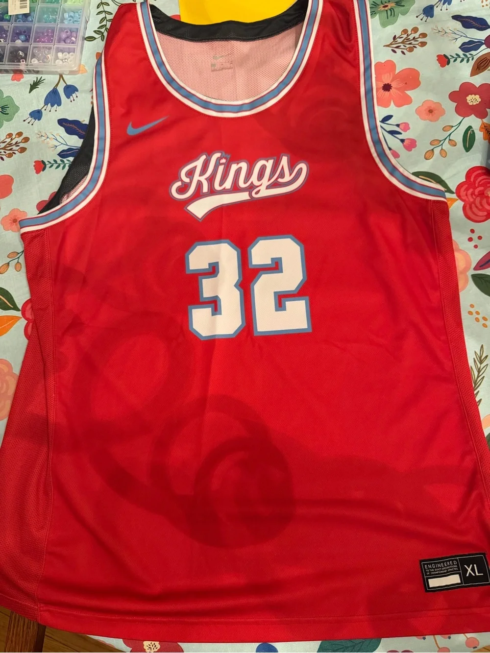Nike Red Basketball Jersey with White Number 32 and Blue Trim